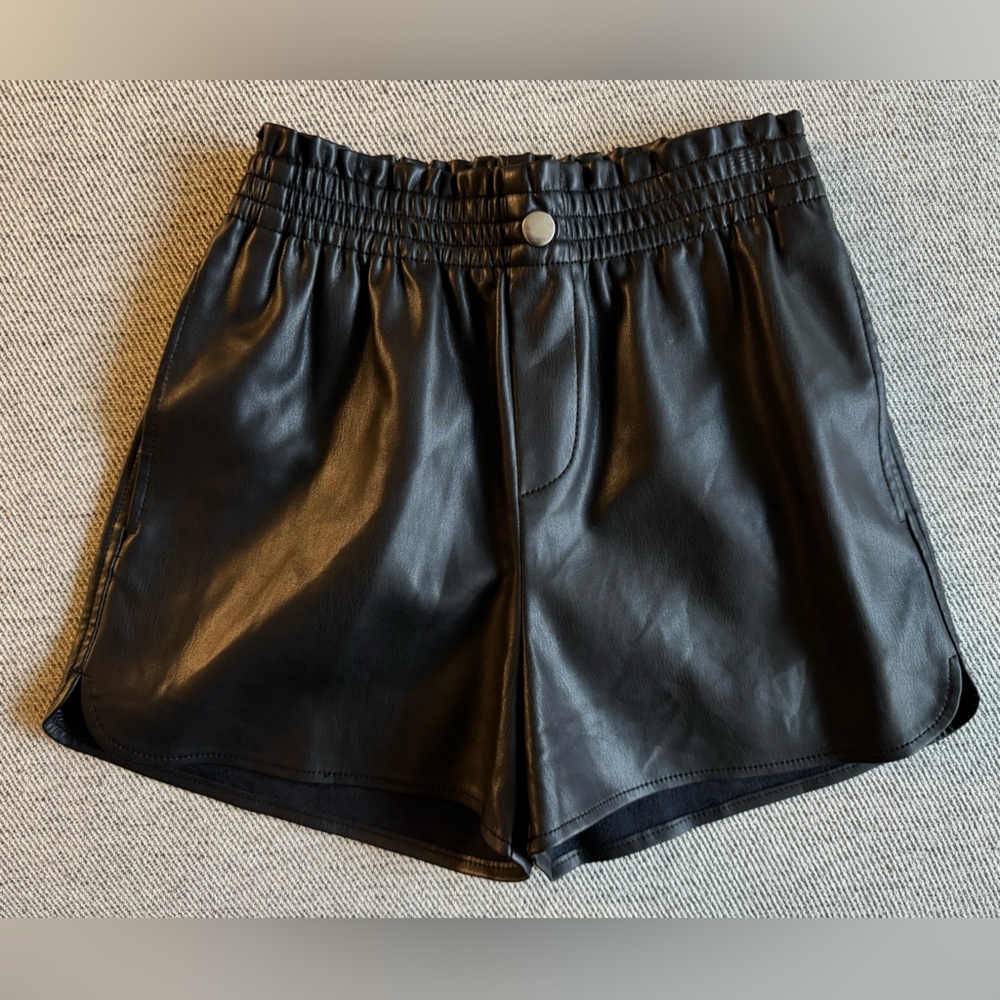 MNG Black Faux Leather Shorts